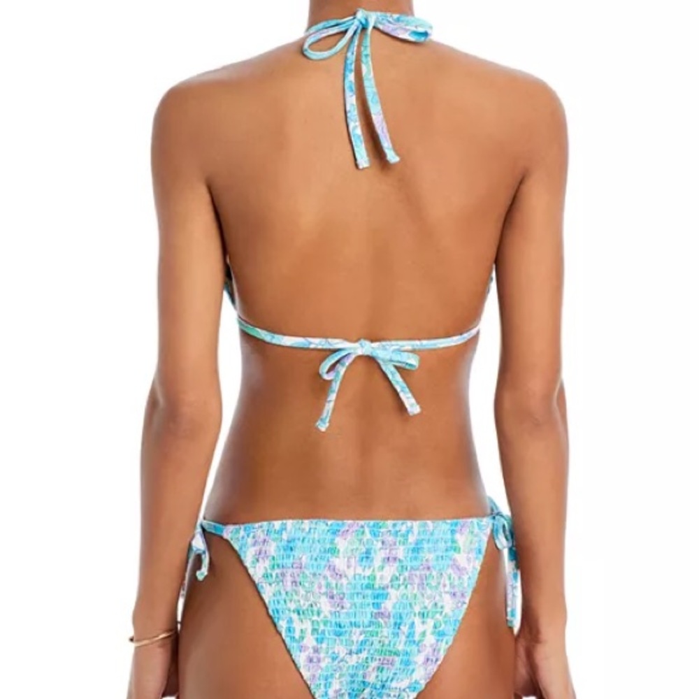Aqua Smocked Triangle Bikini Top - Picture 6 of 9